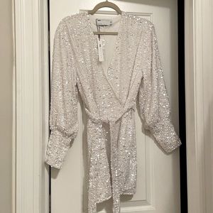 BRAND NEW with tags ASOS white sequin wrap dress (size 2)